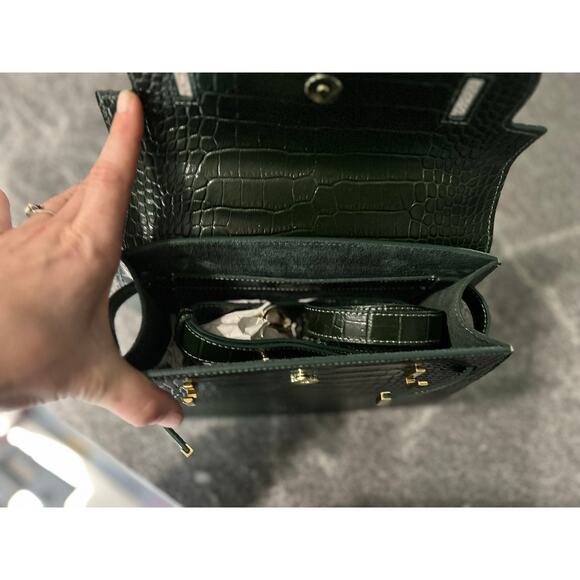 Teddy Blake Ella Croc Embossed Handbag – Verde Green with Gold Hardware, 14"-NWT - Picture 4 of 6